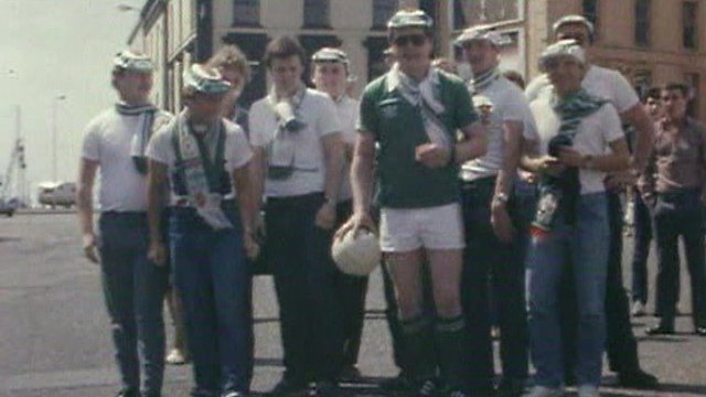 Northern Ireland football fans in Carrickfergus prepare to head out to Spain in 1982