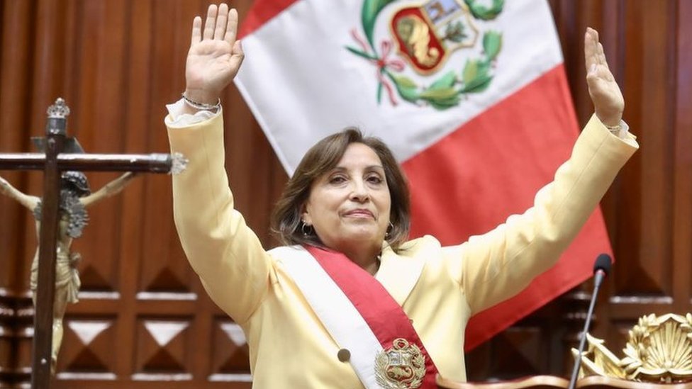 Dina Boluarte greets members of the Congress after being sworn in as Peru's new leader after Congress removes President Pedro Castillo in Lima, Peru on 7 December 2022