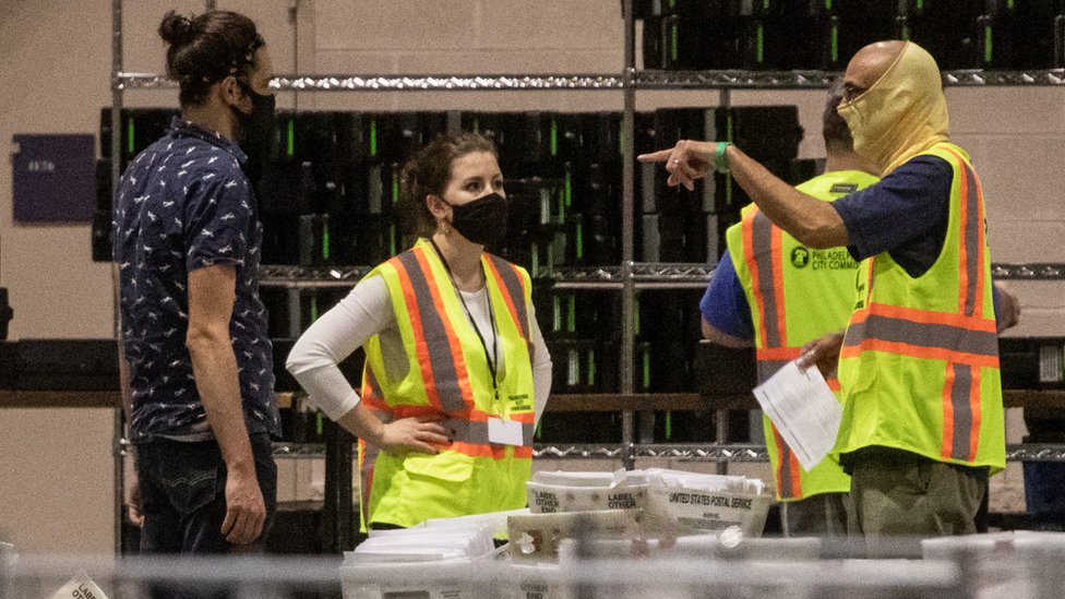 Workers at the election count in Philadelphia