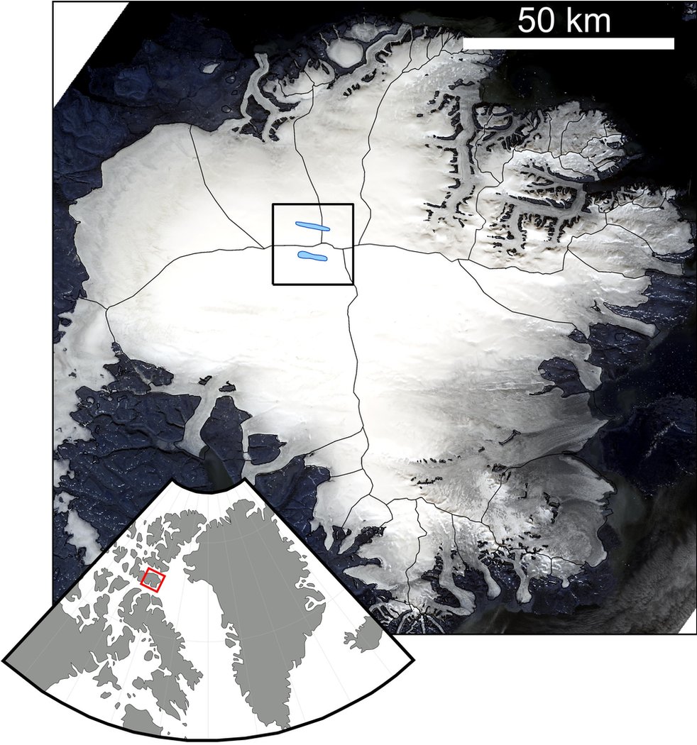 Mapa satelital de la capa de hielo de Devon