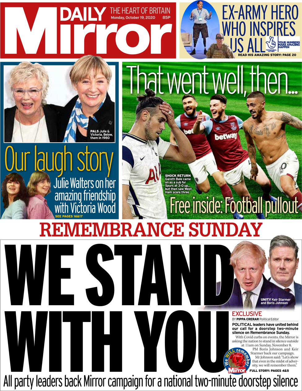 The Daily Mirror front page 19 October