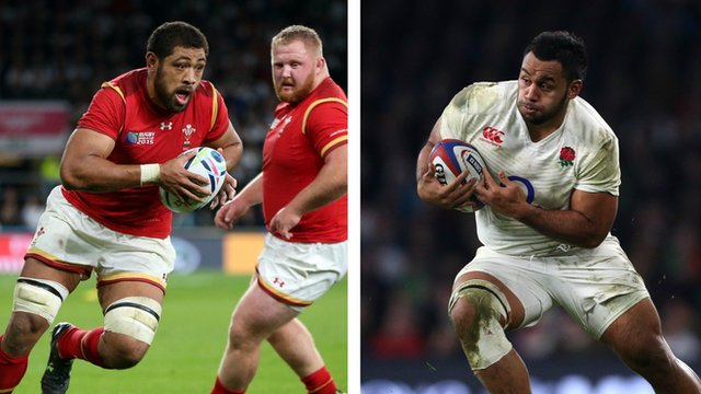 Taulupe Faletau of Wales and Billy Vunipola of England