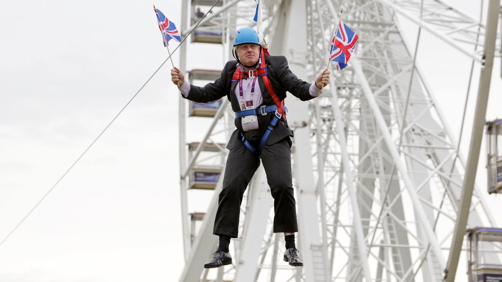 Boris on zipwire during London Olympics