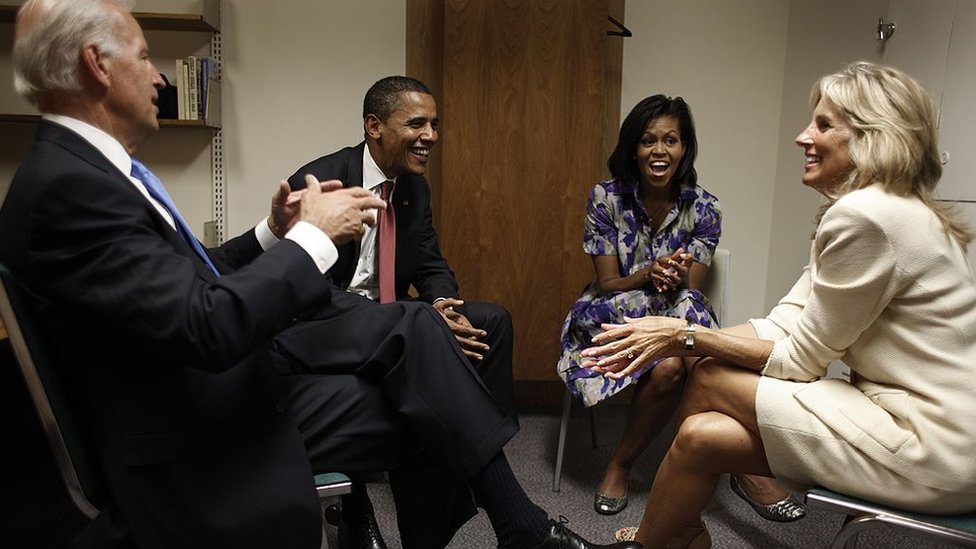 Joe Biden, Barrack Obama, Michelle Obama ve Jill Biden (soldan sağa)