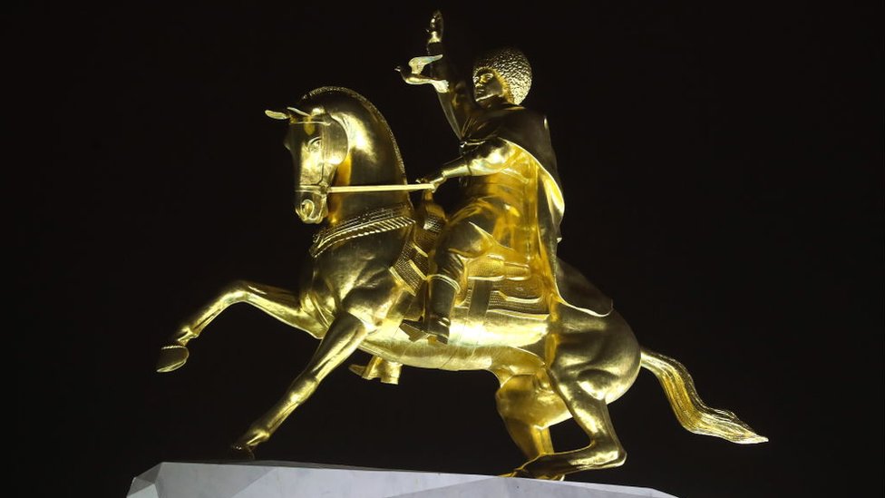 A statue of President Berdymukhamedov on a horse