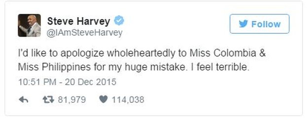 Твит Стива Харви с извинениями