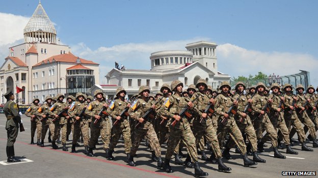 Troops on parade in Stepanakert