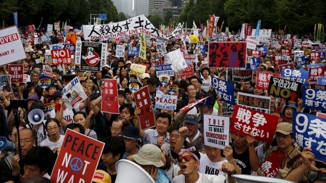 Japan Military Law Changes Draw Protests Bbc News