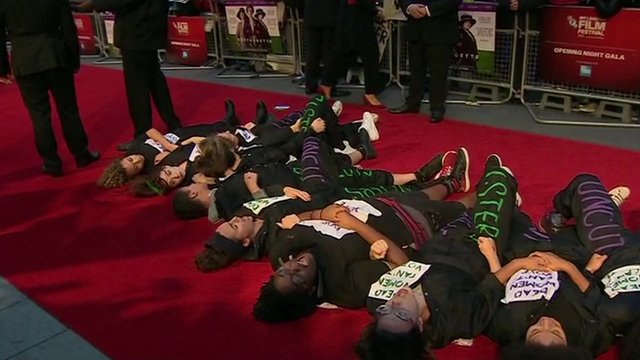 Protesters on the red carpet