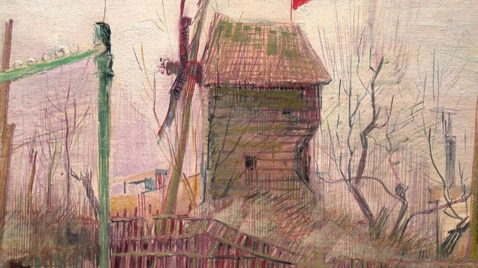 Detalle de un molino en la pintura