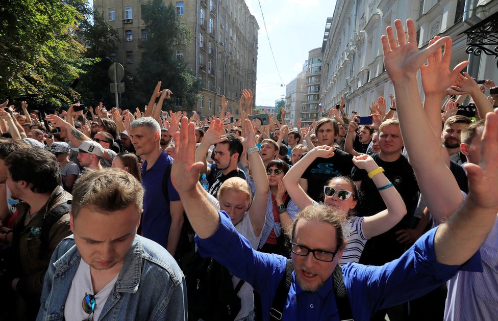 Protesters in Moscow, 27 July