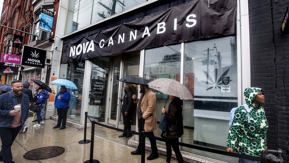 Люди выстраиваются в очередь на открытие легального магазина каннабиса в Торонто
