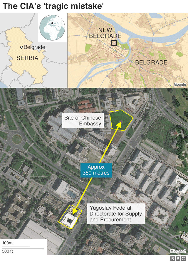 Карта, показывающая расположение посольства Китая в 350 метрах от FDSP