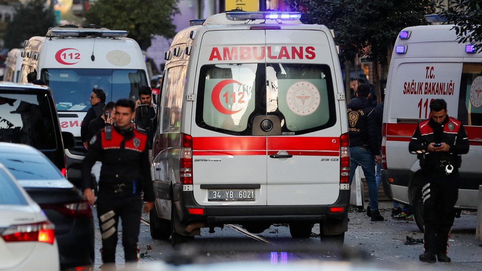 Ambulances at the scene in central Istanbul
