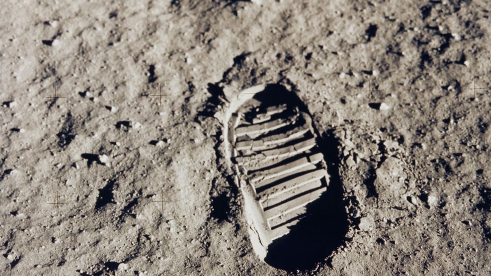 The first footprint on the Moon, Apollo 11 mission, July 1969.