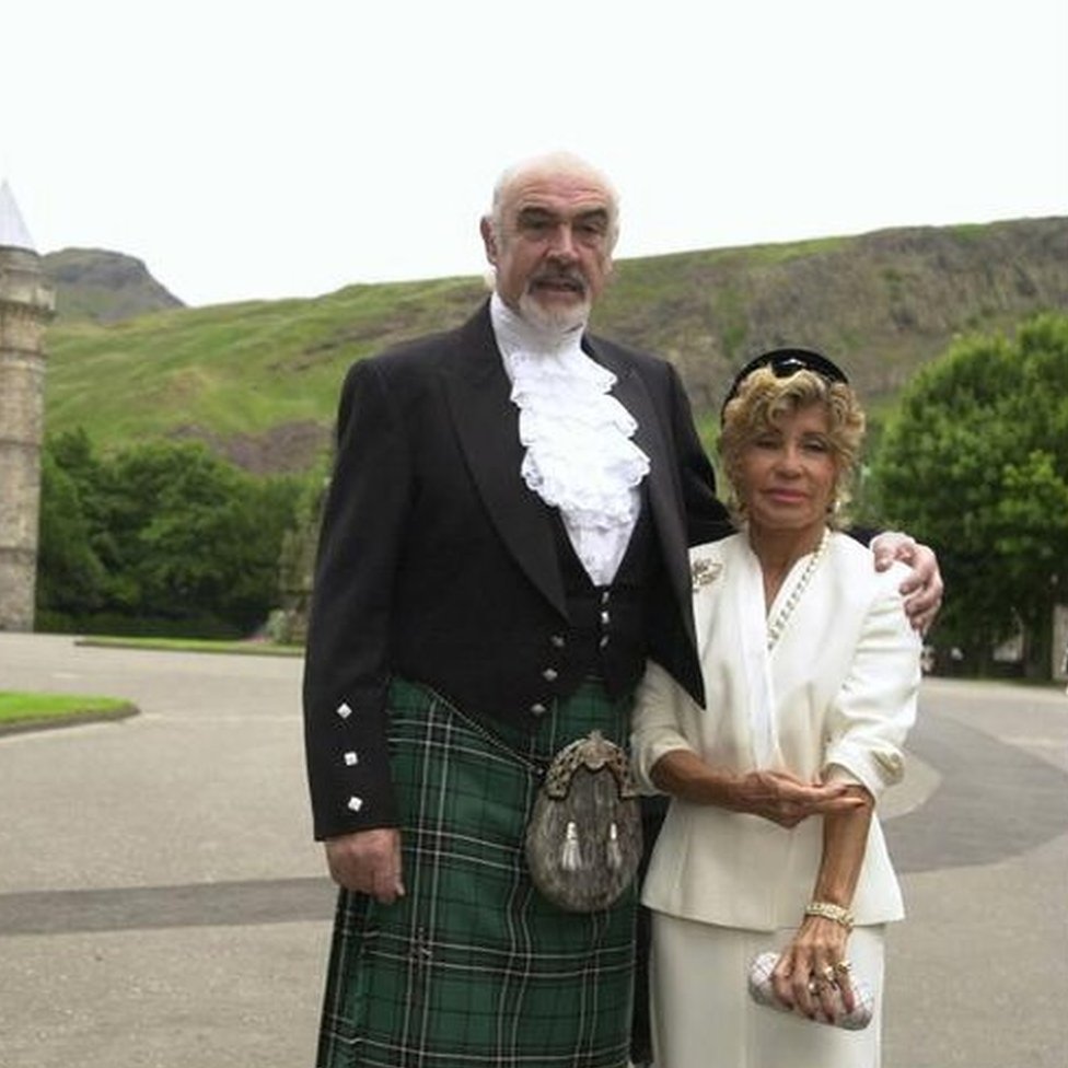 Sean Connery arriving at Holyrood Palace, Edinburgh, with his wife Micheline