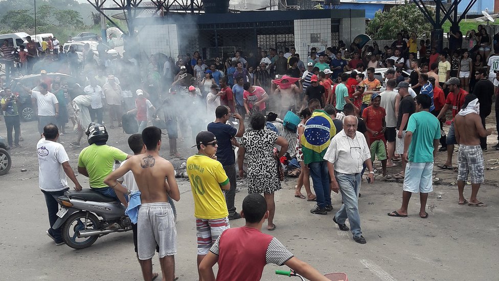 Protesta de brasileños en Pacaraima, el último sábado