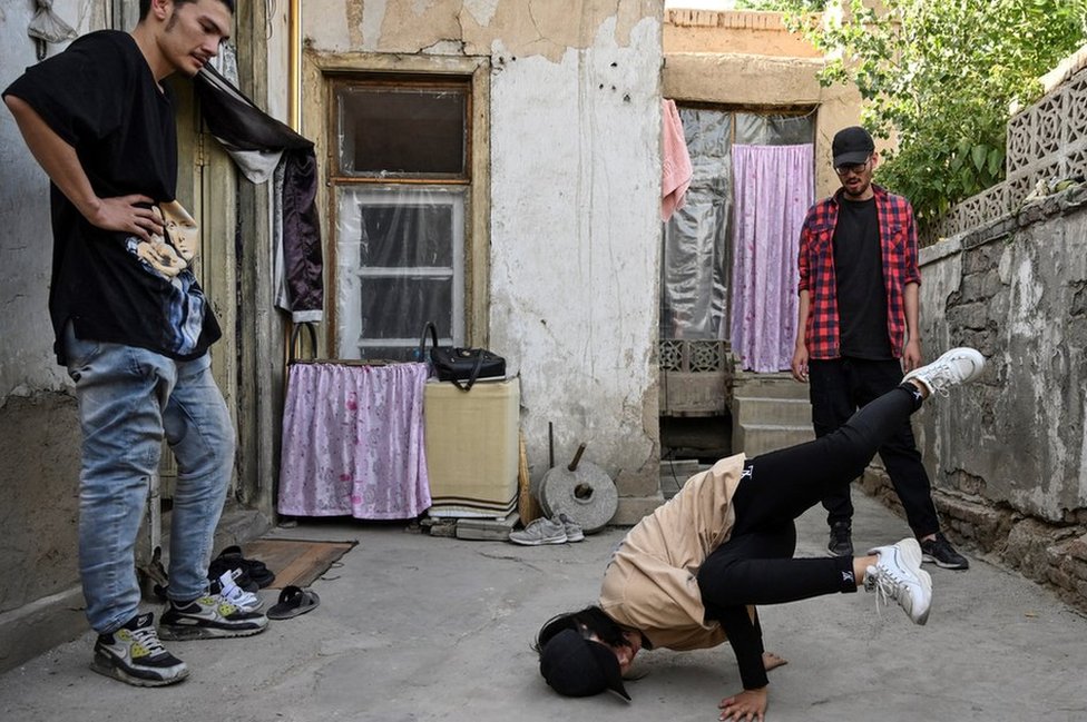 Manizha Talash showing off her moves with some of her Crew looking on