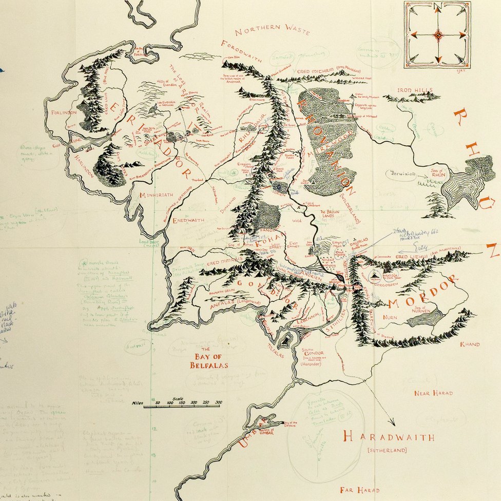 JRR Tolkien S Annotated Middle Earth Map On Show At Bodleian BBC News    90058580 Annotatedmapofmiddle Earth Lowerres 