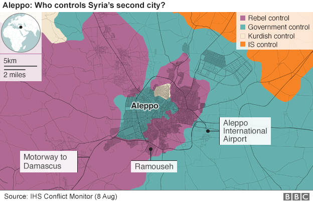 Карта, показывающая, кто контролирует Алеппо