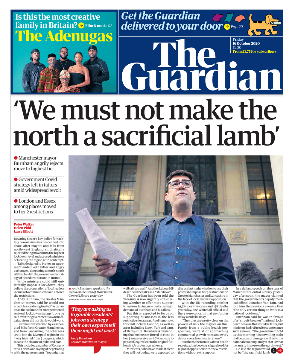 Guardian front page 16/10/20