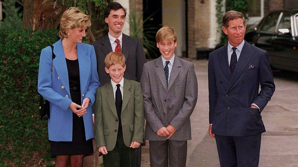 Prince Harry with his family on his brother's first day at Eton in 1995