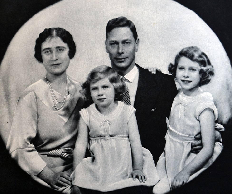 A formal portrait of the-then Duchess of York, Princess Margaret, the Duke of York - later King George VI - and Princess Elizabeth