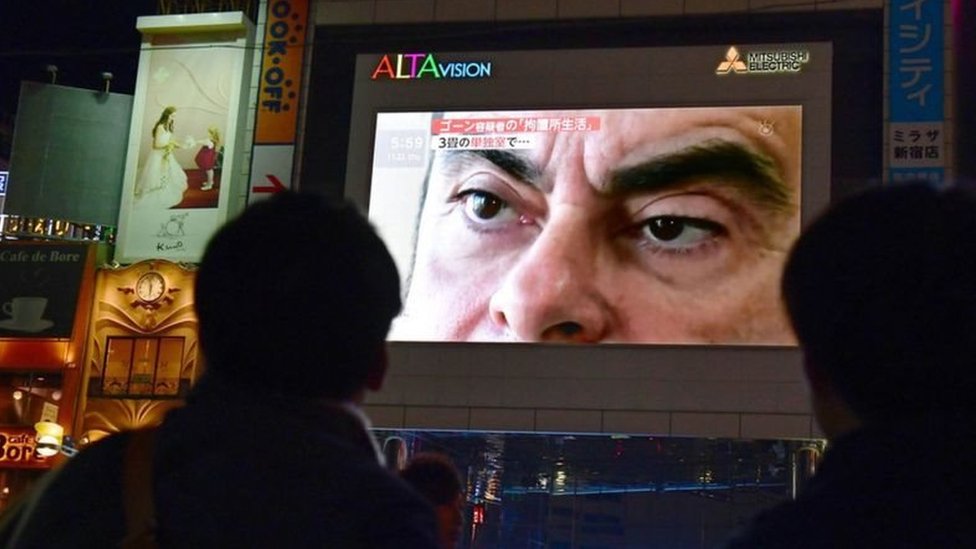 Ghosn is very famous in Japan and manages to escape in a suitcase.