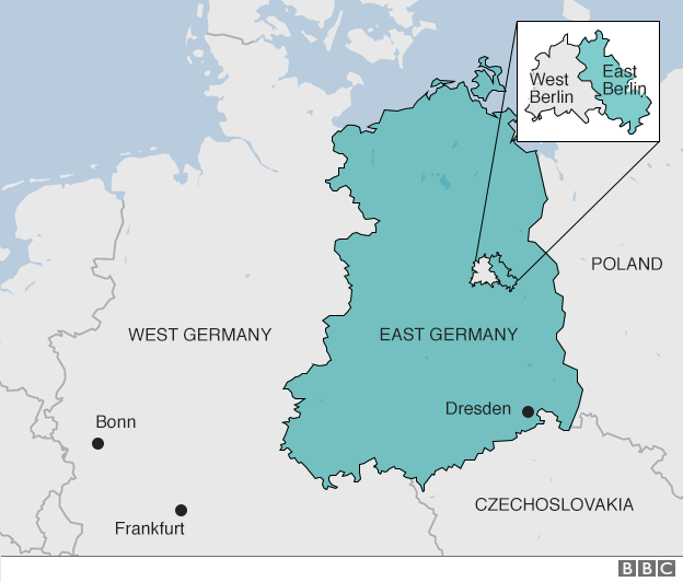 Карта с изображением старого разделения - Восточная / Западная Германия