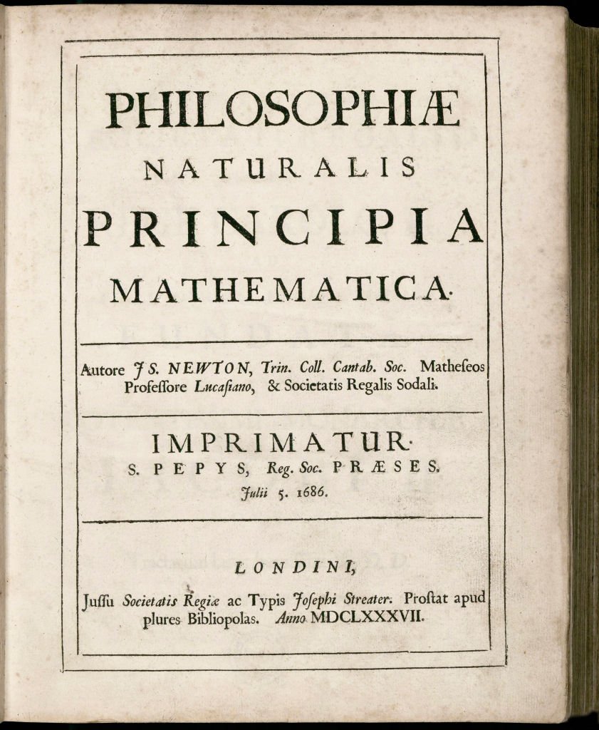 Portada de Principios matemáticos de la filosofía natural de Newton