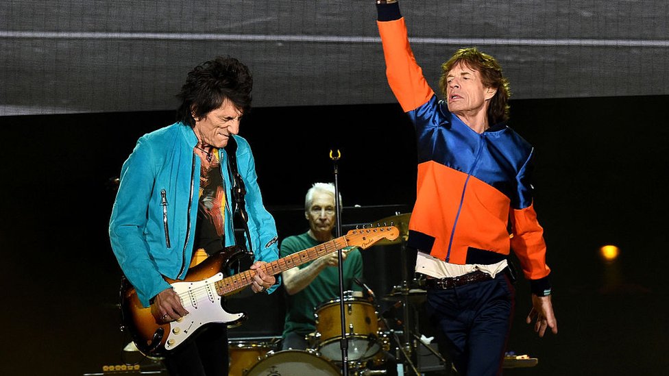 "Nuestra primera gira fue con The Rolling Stones", dice Martin. Ronnie Wood, Charlie Watts y Mick Jagger, integrantes de The Rolling Stones.