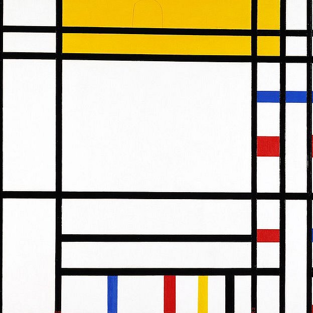 Hans van der Meer compara las canchas de fútbol con las obras de Mondrian. Esta es "La Plaza de la Concordia". "La Plaza de la Concordia", de Mondrian.