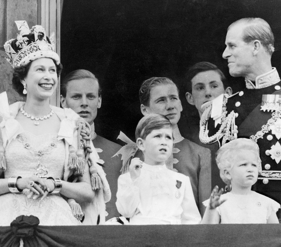 The Royal Family on the balcony of Buckingham Palace 1953