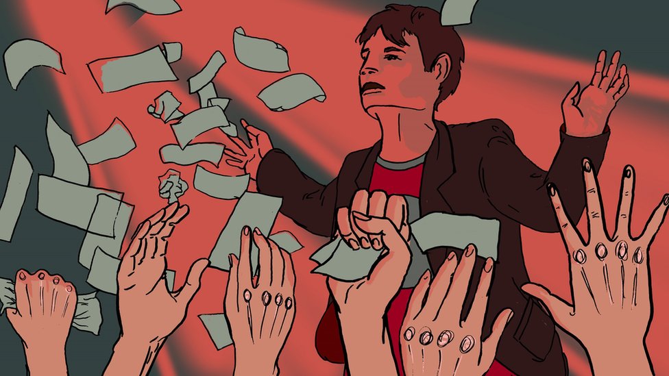 Иллюстрация человека, бросающего банкноты в клубе