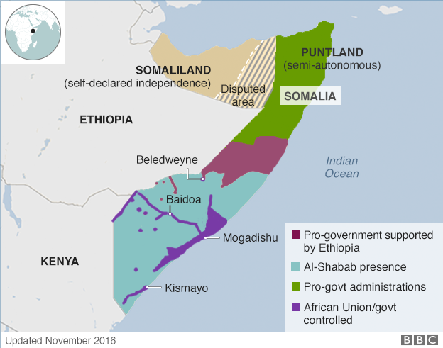 Контрольная карта Сомали по состоянию на ноябрь 2016 г.