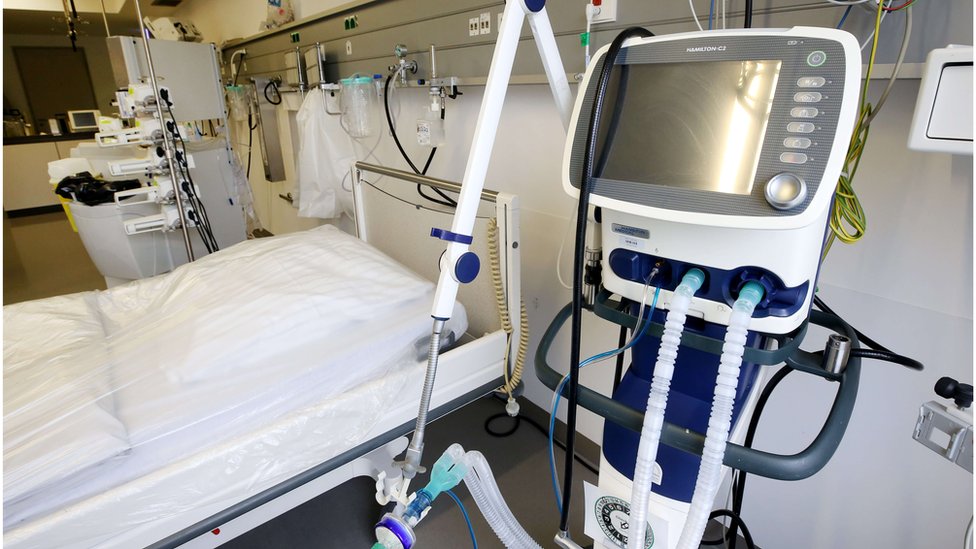 Ventilator next to ICU bed