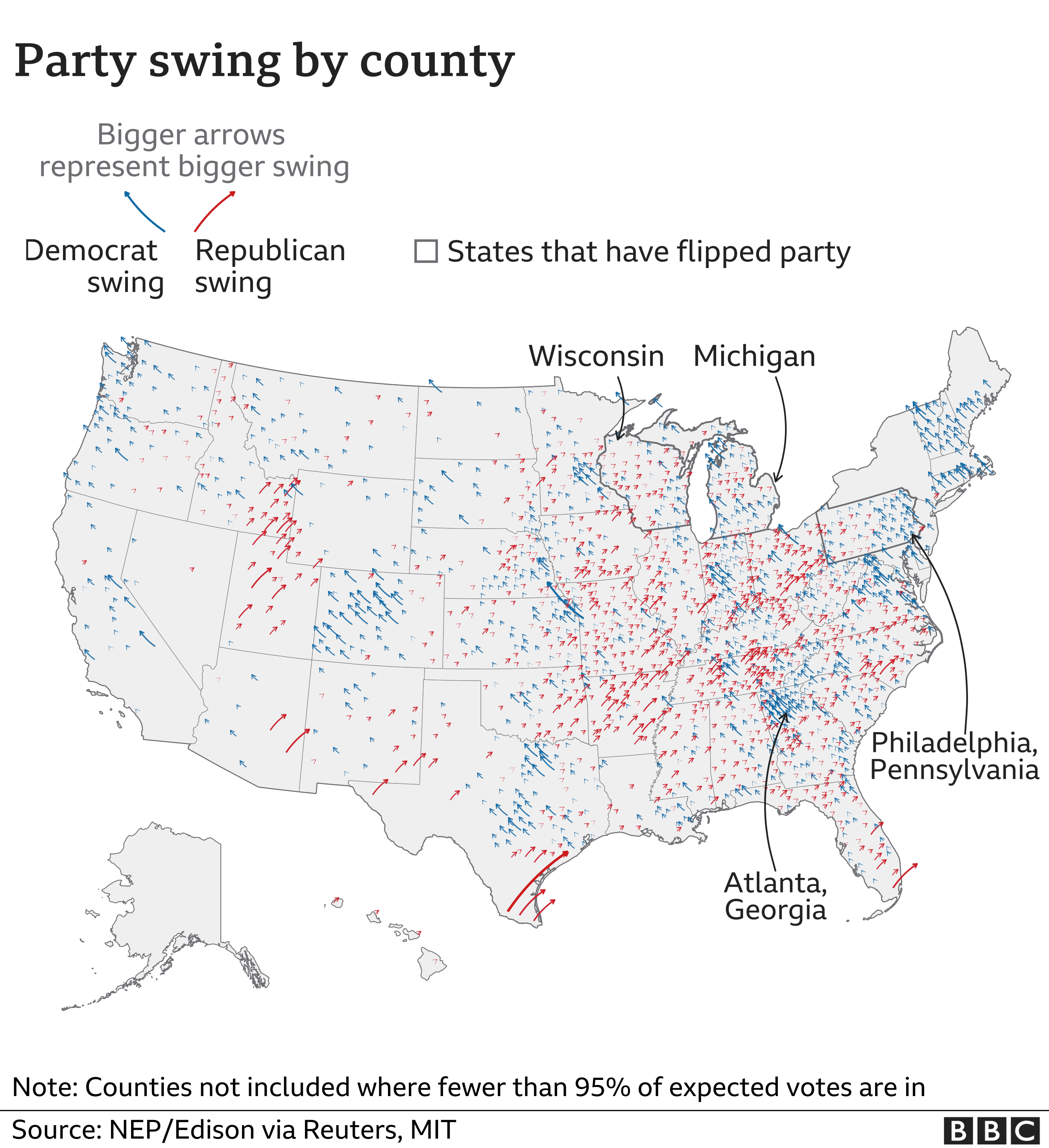 Share change by county - Trump won in states where he already had a lot of support