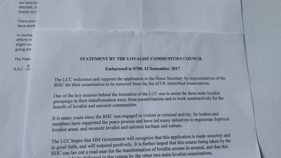 Письмо Совета лоялистских сообществ в поддержку действий Коммандос Красной Руки