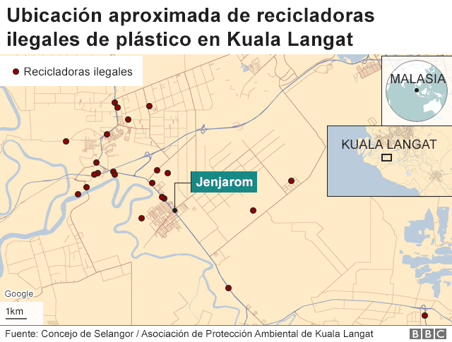 Mapa con la ubicación de los lugares ilegales de desechos