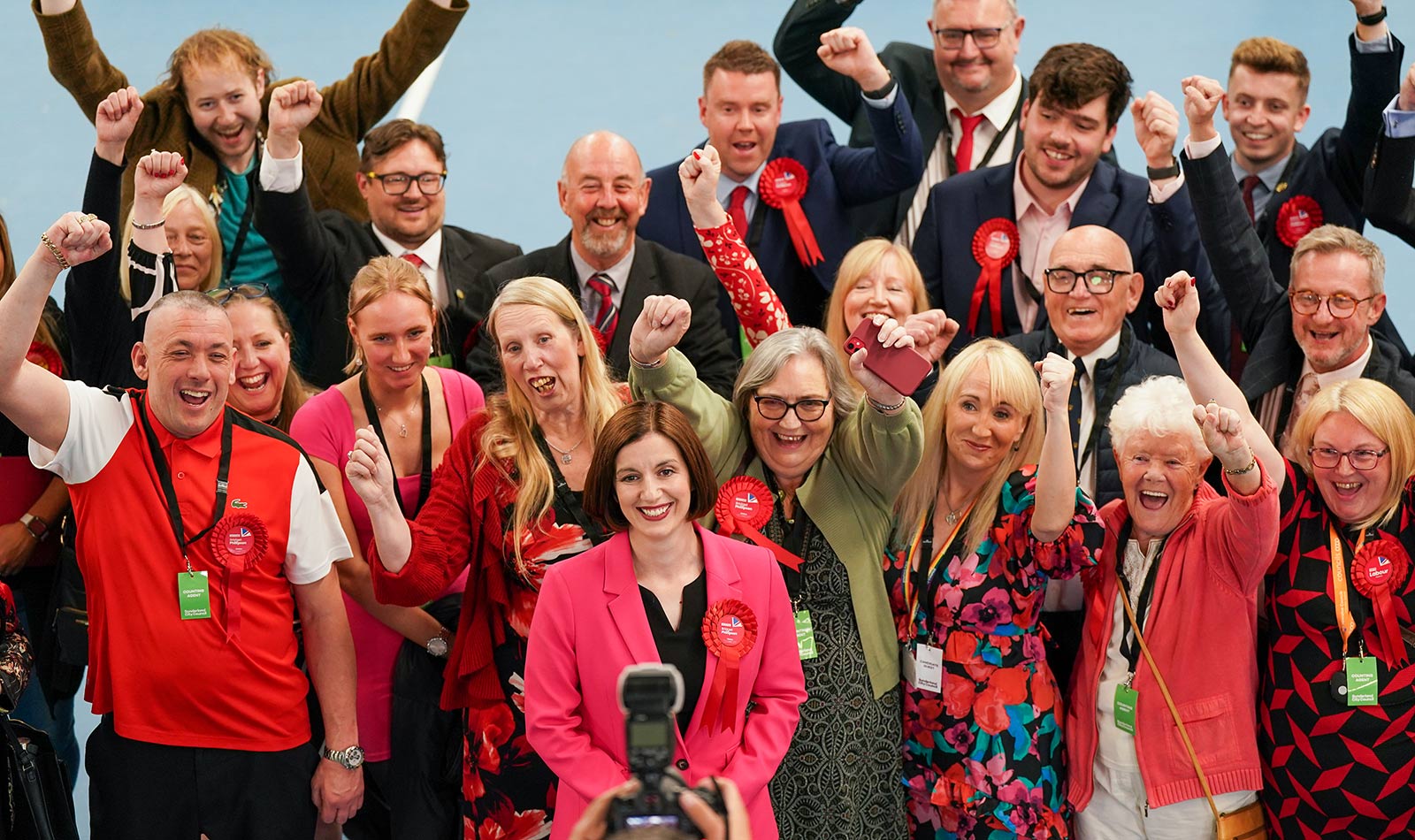 Labour shadow education secretary Bridget Phillipson celebrates with her supporters in the Houghton and Sunderland South - 4 July 2024