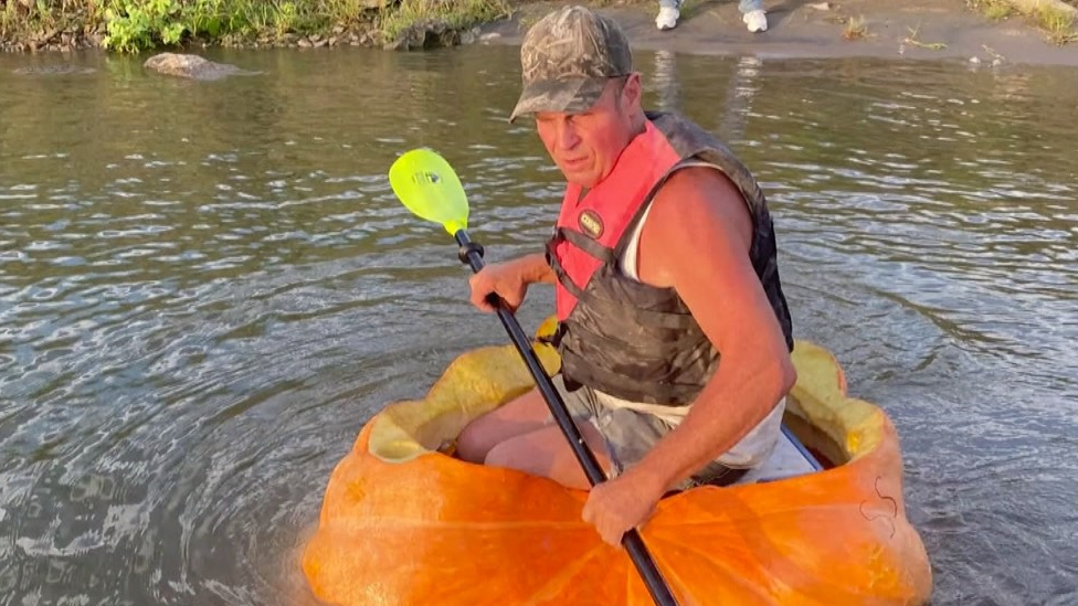 Guinness World Record: Man rides 38 miles in giant pumpkin