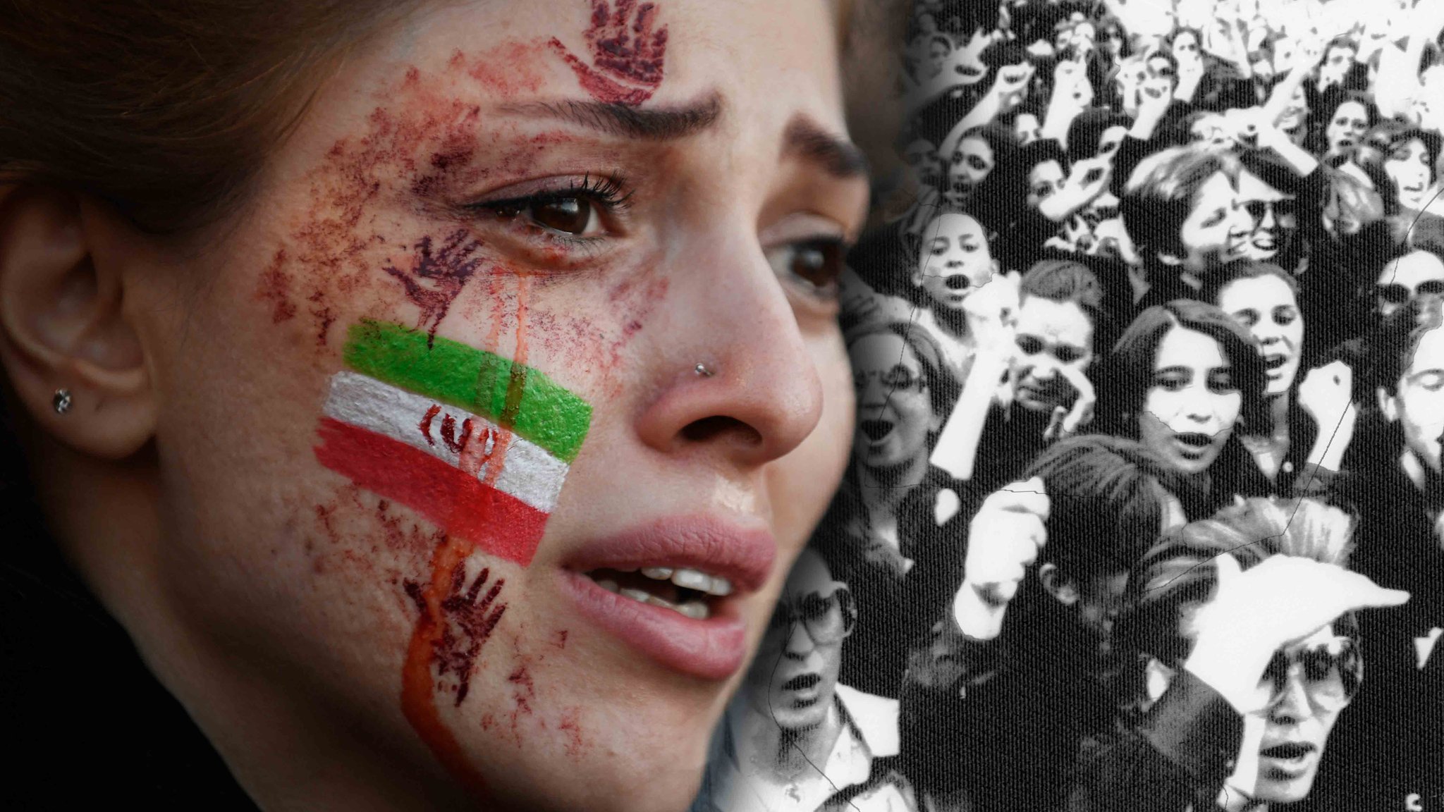 Collage de las protestas en Irán en 2022 y 1979.