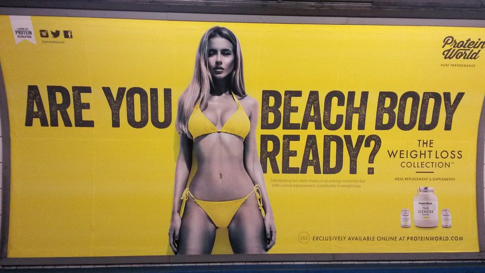 A Protein World advert displayed in an underground station in London