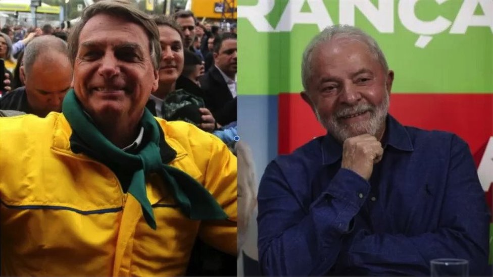 Collage of Bolsonaro (left) and Lula in campaign events