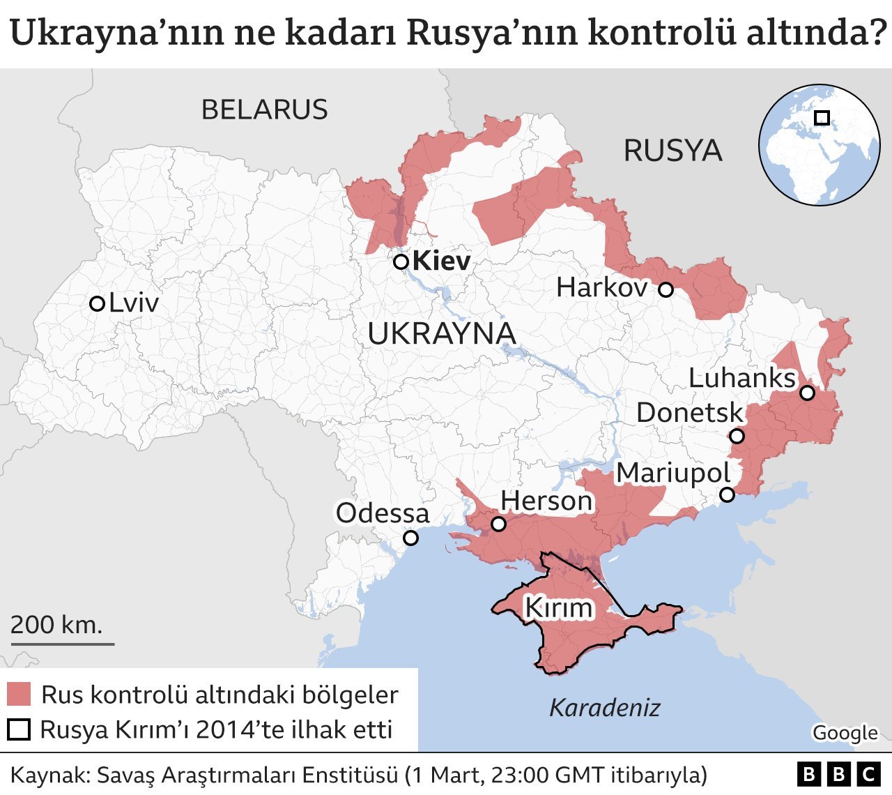 Rusya kontrolündeki Ukrayna toprakları haritası