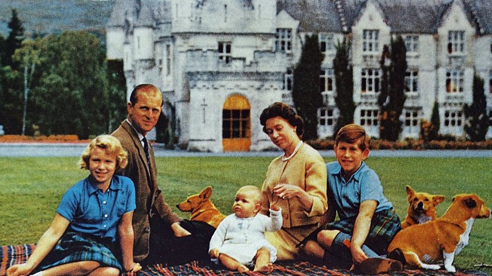 Queen Elizabeth II with the Duke of Edinburgh and their children at Balmoral Castle.