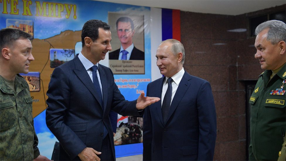 Президент Сирии Башар аль-Асад беседует с президентом России Владимиром Путиным в Дамаске, Сирия (7 января 2020 г.)