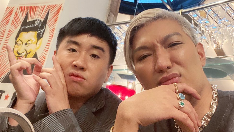 Bryanboy (R) and his friend at the Riche restaurant in Stockholm