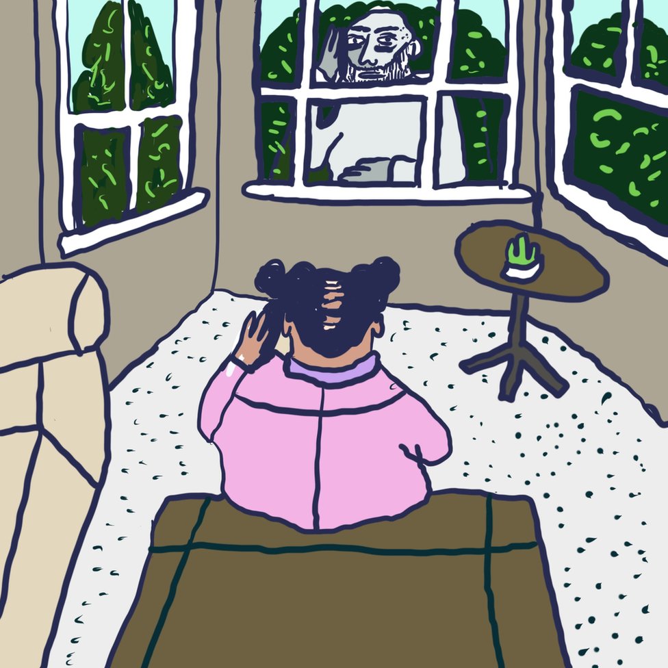 Ilustracija: Monik telefonom razgovara sa prijateljem koji je ispred njenog prozora