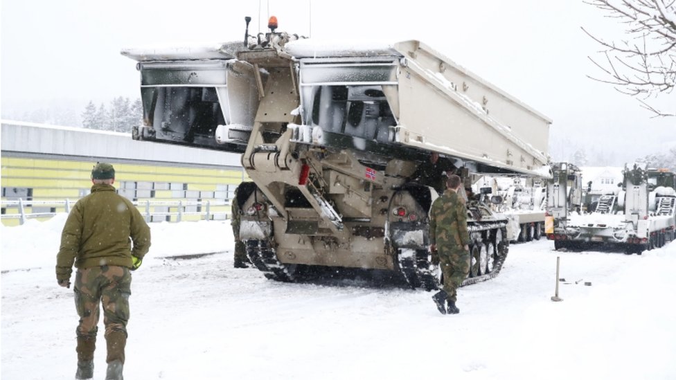 A mobile bridge from the Norwegian Armed Forces is being prepared for use in the rescue work that will continue after a major landslide and clay landslide occurred in Ask, Norway, 01 January 2021